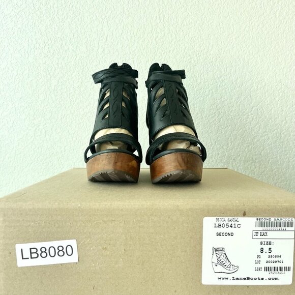 NEW Lane Boots BECCA Womens Black Wedges 8.5 Western Sandals Cowgirl Leather - Picture 10 of 11